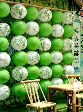 春季氛围感装饰绿色纸灯笼古风茶馆庭院挂树吊饰幼儿园端午节布置