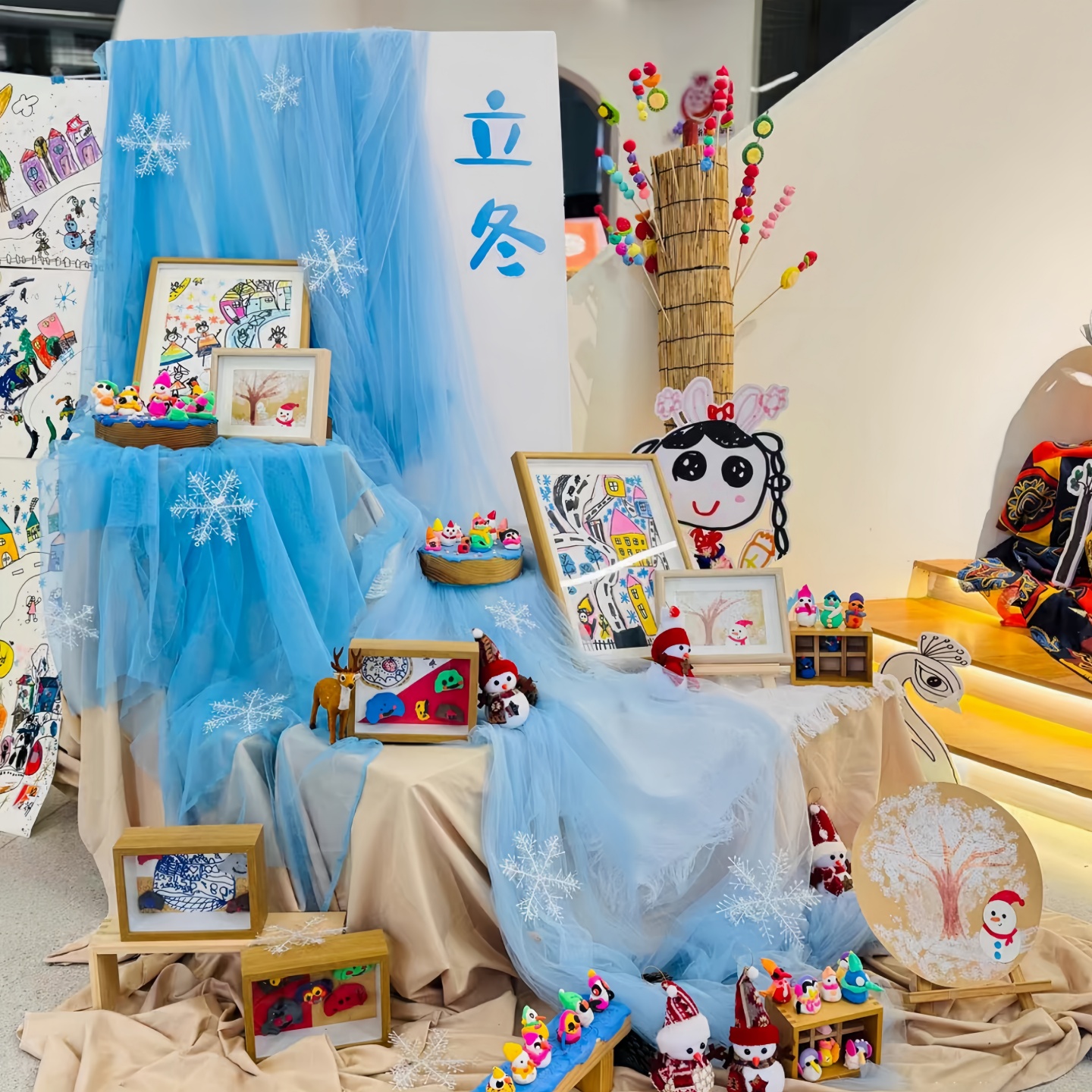 冬日蓝色系纱幔网纱布料幼儿园冬季自然角环创装饰美工区吊顶软纱