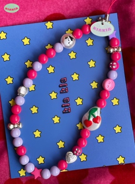 kiakia原创设计手机链 樱桃Y2K复古紫色挂链ccd链条