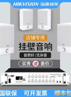 海康威视壁挂音响功放套装广播车站车间店铺专用音乐挂墙扩声音箱