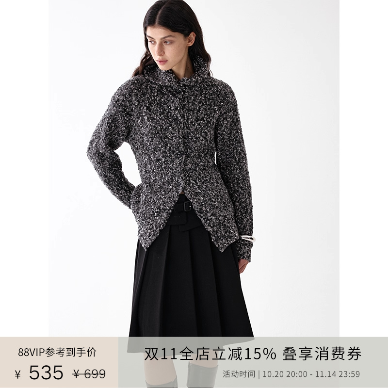 PLANITES黑白混纱针织开衫
