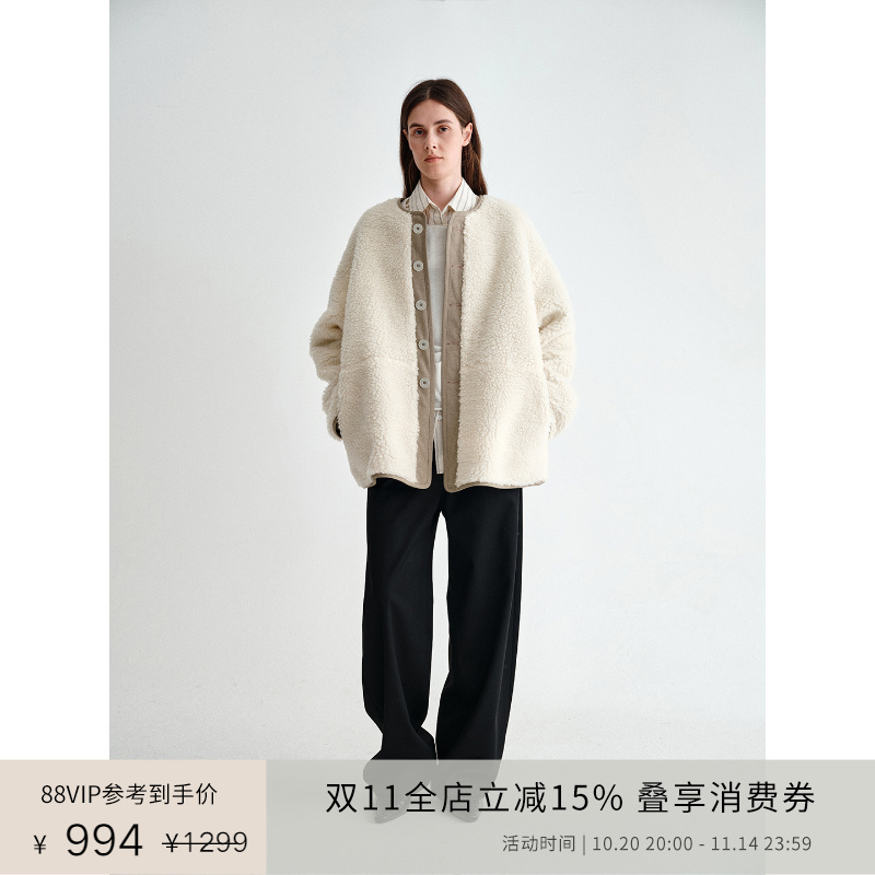 PLANITES vol.24 颗粒绒羊毛混纺 撞色门襟两面穿外套