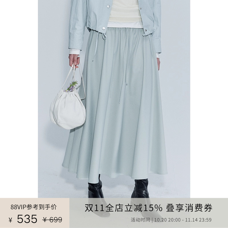 高密垂感松紧腰抽绳半身裙