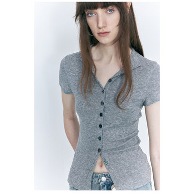 PLANITES 24SS vol.8 透气天丝羊毛混纺 贝壳扣紧身针织短袖T恤