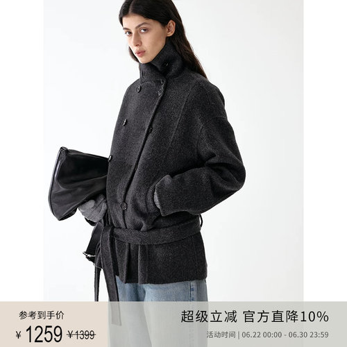 PLANITES带短款双面呢大衣外套