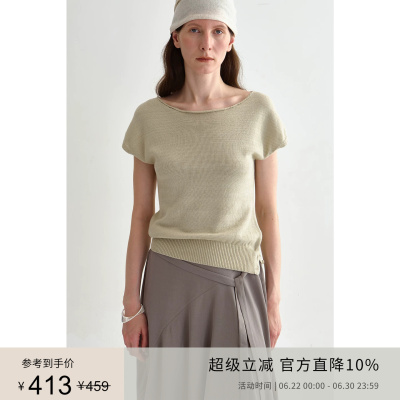 PLANITES 亚麻棉干爽透气 斜肩设计下摆纽扣收腰针织上衣
