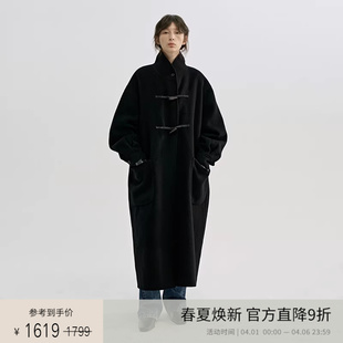 PLANITES vol.6 100%绵羊毛钢琴黑长款 双面呢廓形牛角扣大衣 24AW