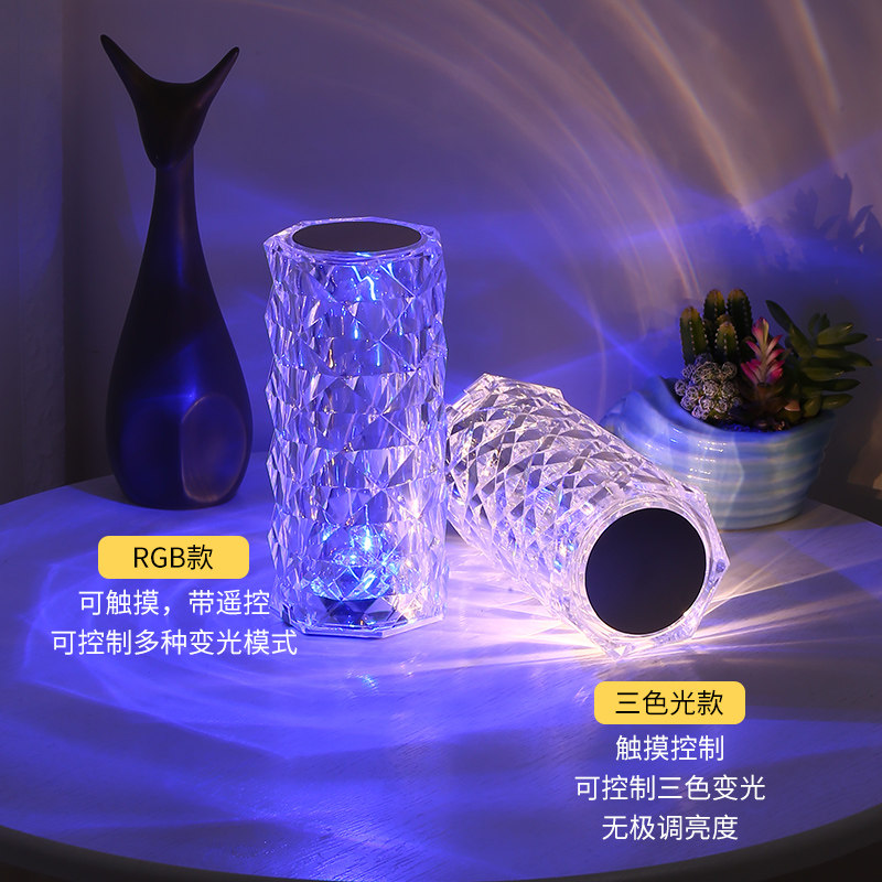 网红ins风玫瑰花水晶灯LED情调露营台灯卧室客厅浪漫氛围小夜灯