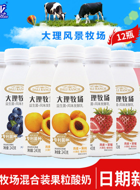 欧亚牛奶大理牧场低温果粒酸奶草莓黄桃蓝莓白桃果粒243g*12瓶