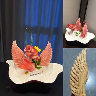 新款东星斑装饰摆件翅膀背景火锅打边炉装饰扇形鱼片模具天使之翼