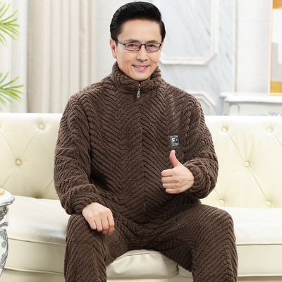 全棉纯棉爸爸睡衣珊瑚绒男法兰绒冬老人男士老年人可外穿居家服