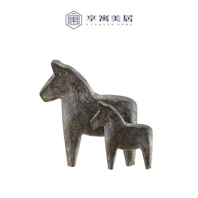 新中式样板房售楼处天然石材摆件家居书房软装饰品青石雕刻小石马
