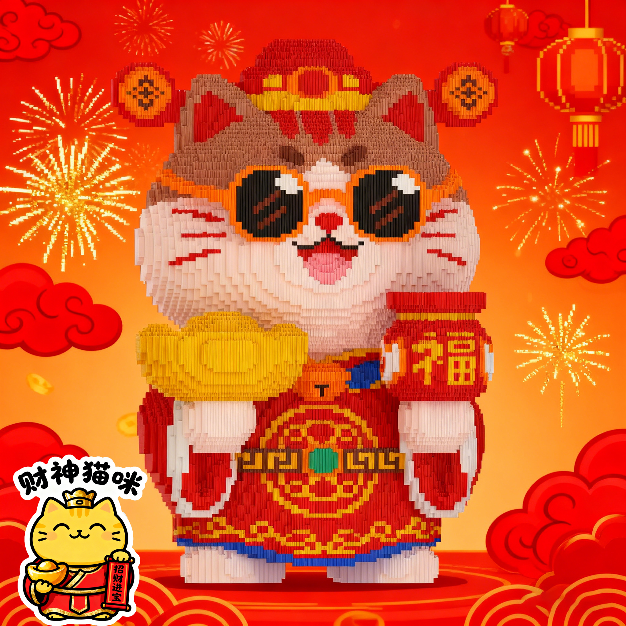 财神爷积木益智拼装玩具