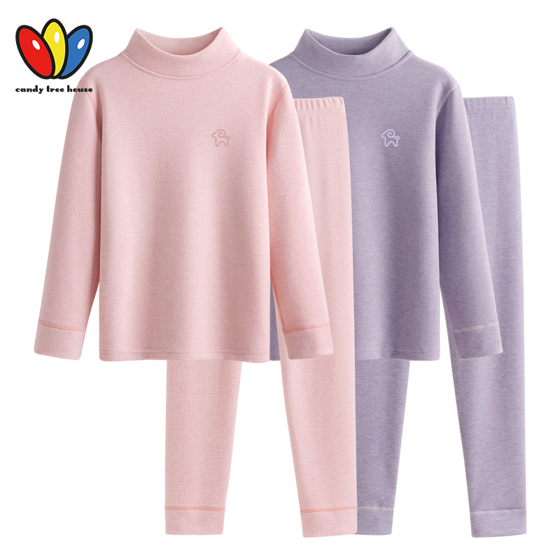 半高领女童内衣套装德绒加厚保暖棉中大童秋衣秋裤儿童高领打底衫