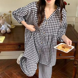 长袖 新款 睡衣女春秋季 卡通可爱外出开衫 夏天宽松家居服大码 女套装