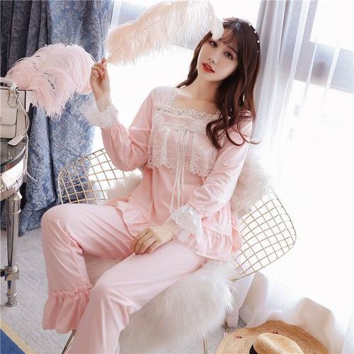 睡衣女春秋季薄款长袖夏天可爱网红可外穿宽松大码套装家居服冬季