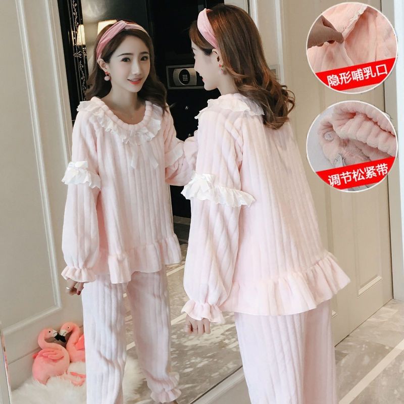 孕妇睡衣女秋冬加厚绒月子服哺乳