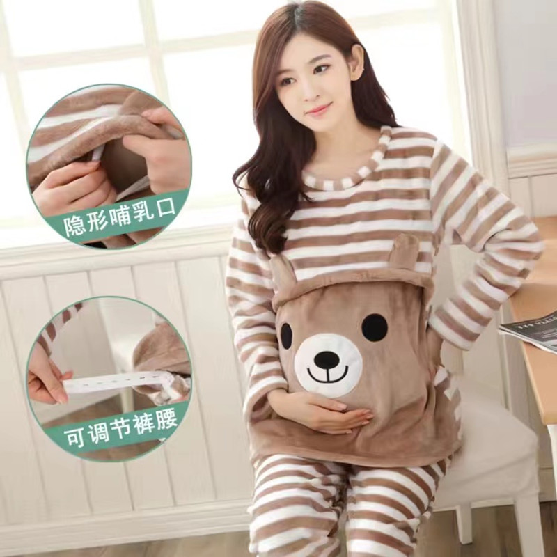 孕妇加厚珊瑚绒月子服哺乳喂奶衣