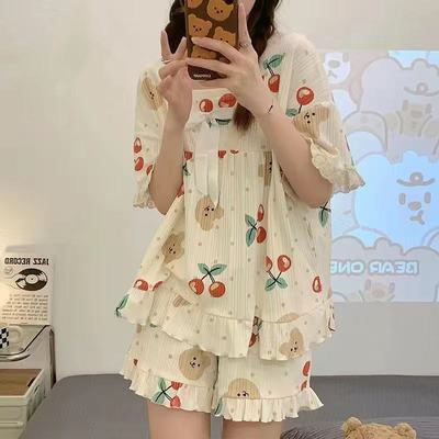 睡衣女夏季薄款短袖家居服套装