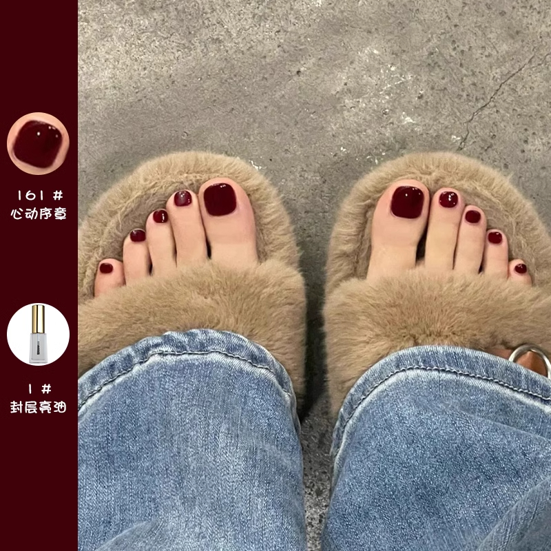 指甲油脚趾2025新款免烤快干持久女网红显白可剥酒红大樱桃色2瓶