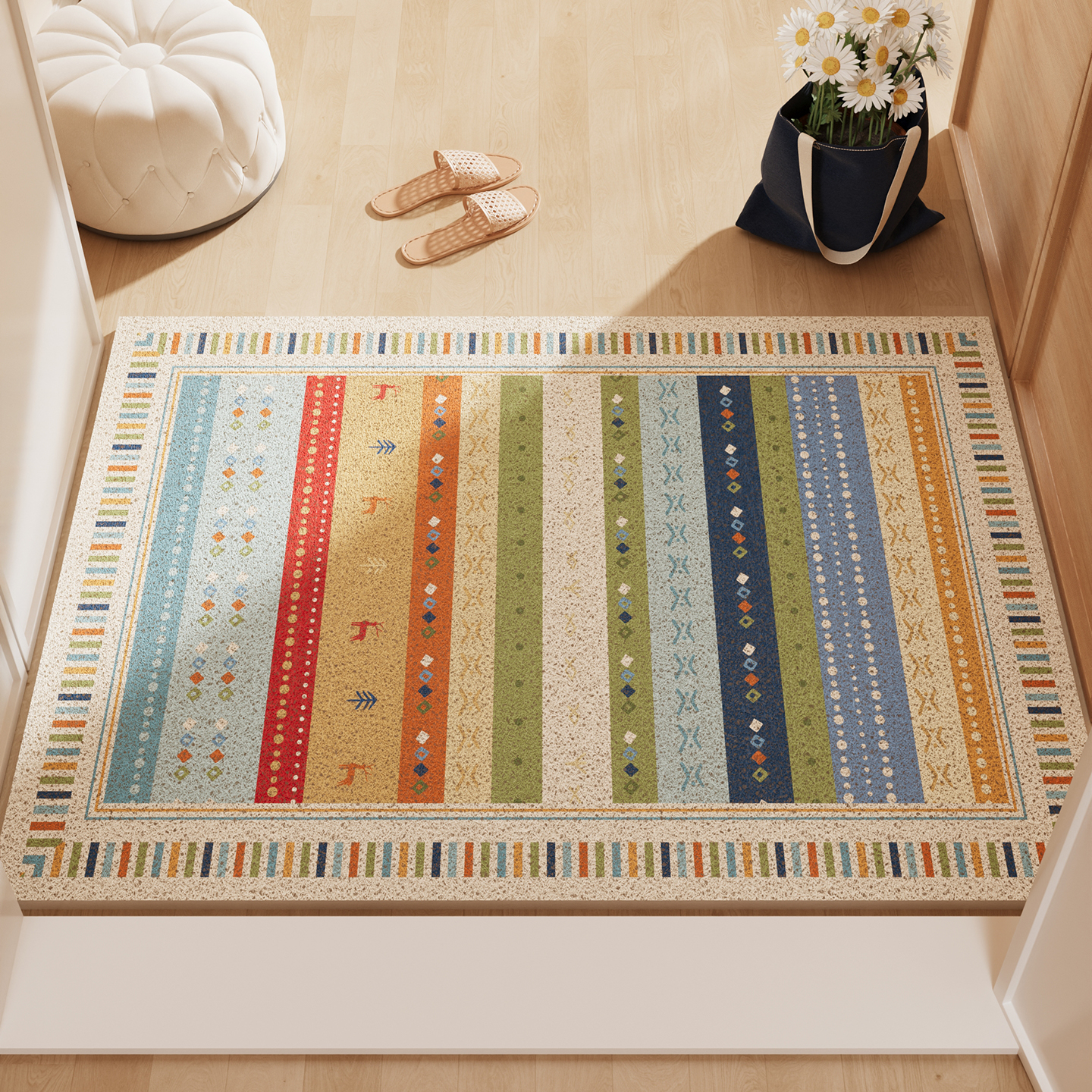 奶油风多巴胺入户门地垫刮泥蹭土