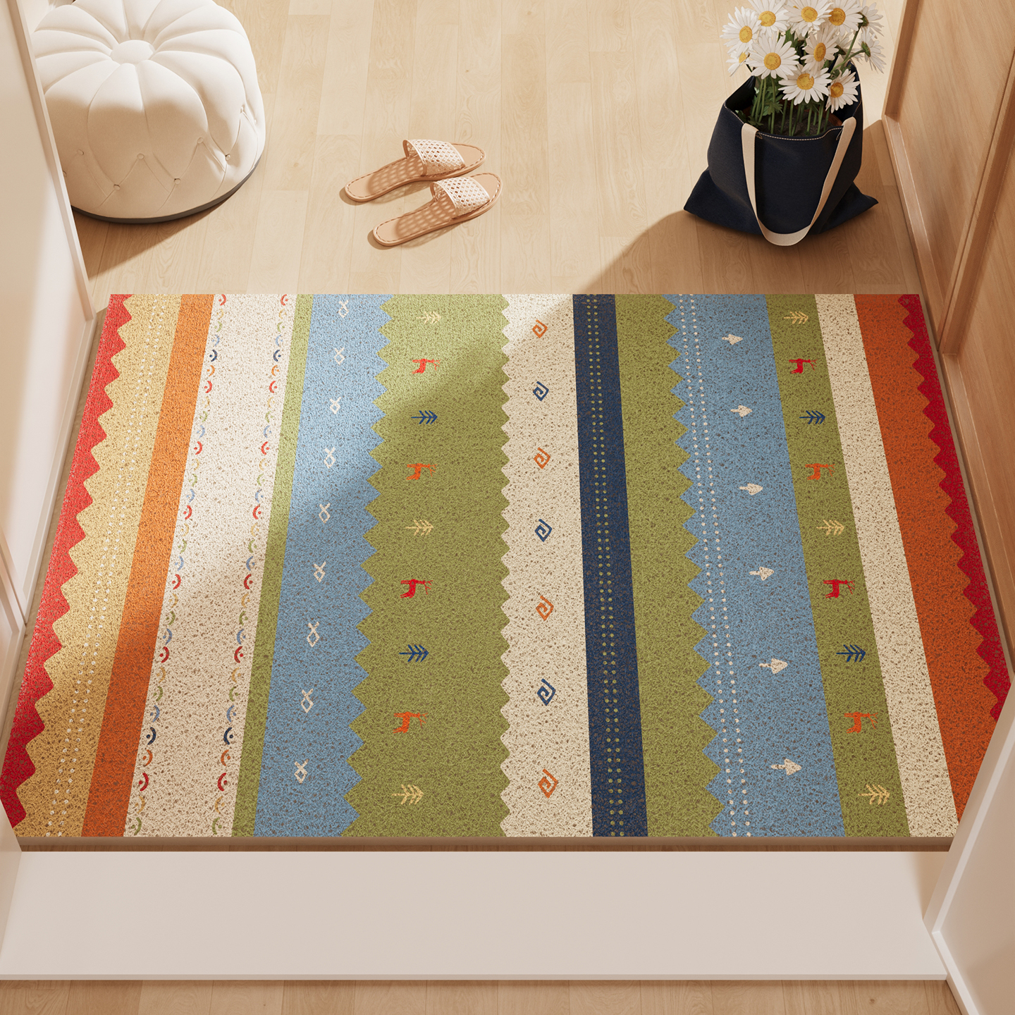 奶油风多巴胺入户门地垫刮泥蹭土