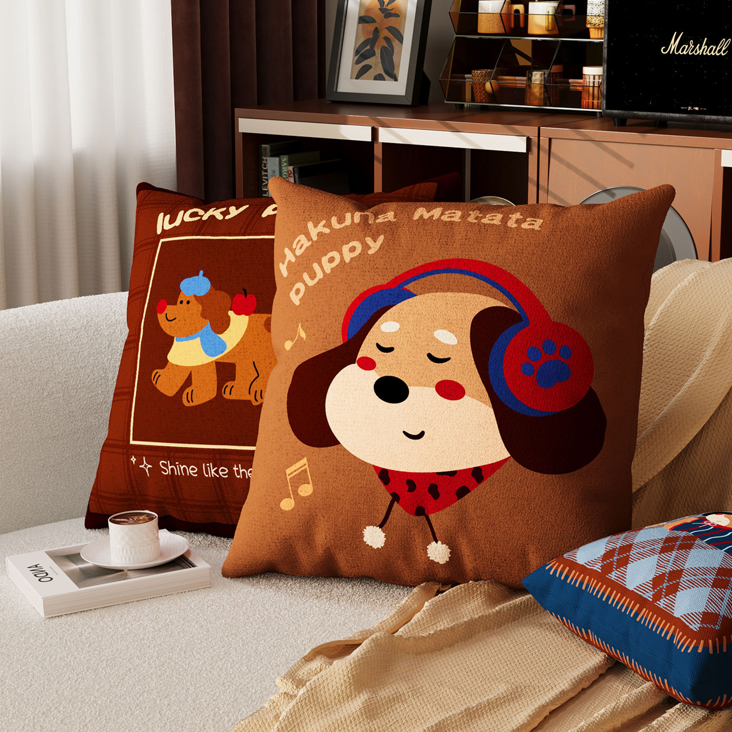 沙发抱枕套靠枕卡通床上客厅靠垫含芯车载靠背垫子腊肠狗新款飘窗