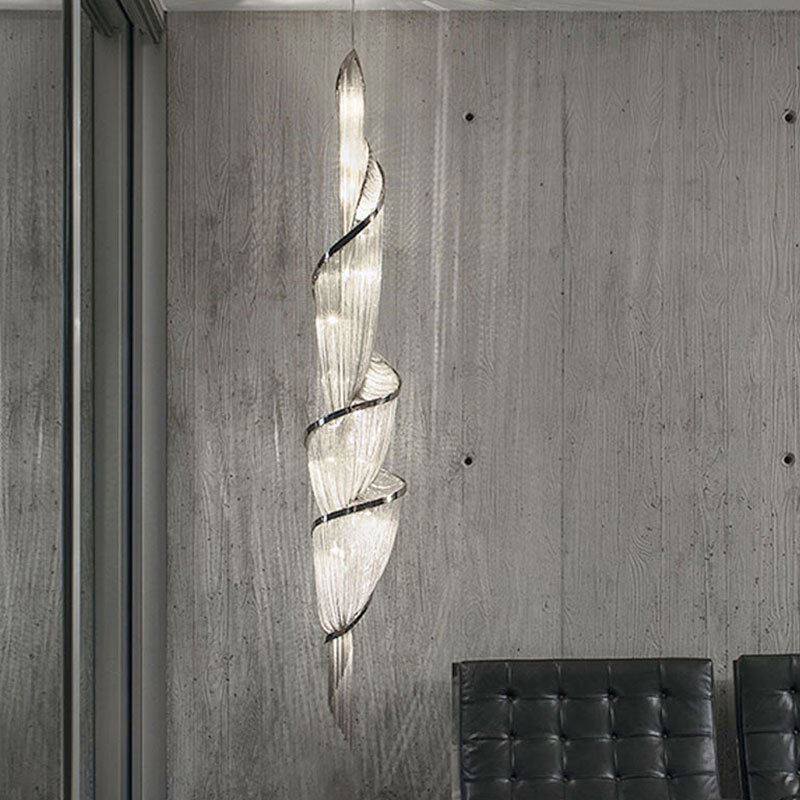 后现代流苏灯创意奢华别墅工程灯复式楼楼梯间客厅铝链流苏吊灯具