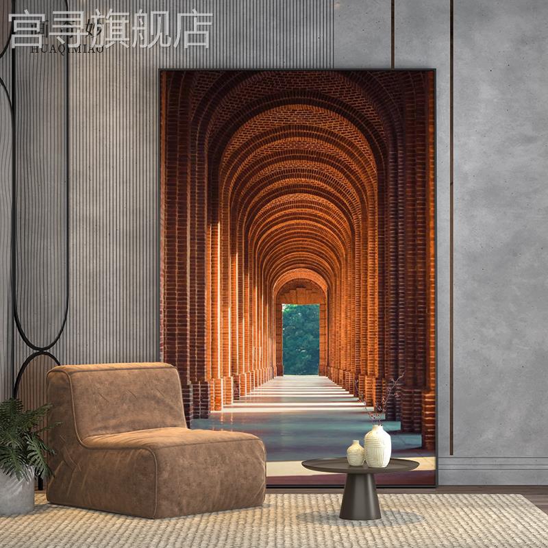 现代轻奢客厅玄关建筑装饰画红砖过道走廊室内背景墙壁竖版挂画图片