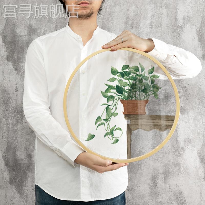 圆形绿植装饰画新中式餐厅饭厅小清新挂画客厅绿色植物背景墙壁画图片