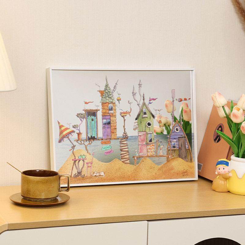 现代艺术卡通建筑镜子画创意客厅横版沙发背景装饰壁画卧室挂画,家居饰品,镜面画,淘宝优惠券,粉丝福利购,淘宝优惠卷