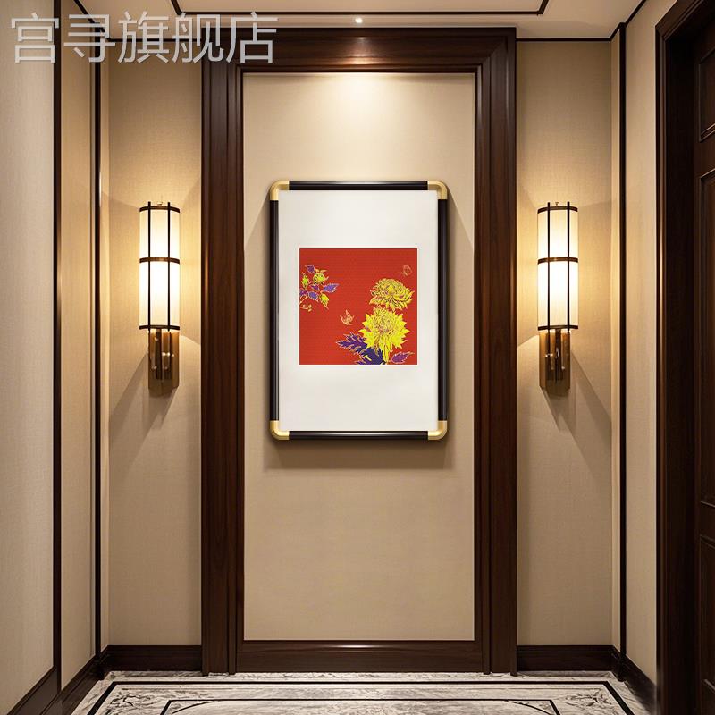 新中式典雅红底花卉装饰画玄关背景客厅沙发餐厅传统中国风挂画
