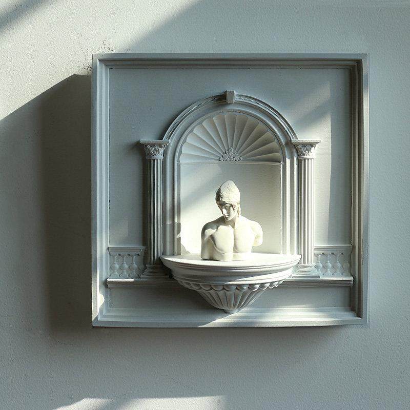 法式中古风壁挂石膏装饰画希腊雕像烛台小众时钟静音