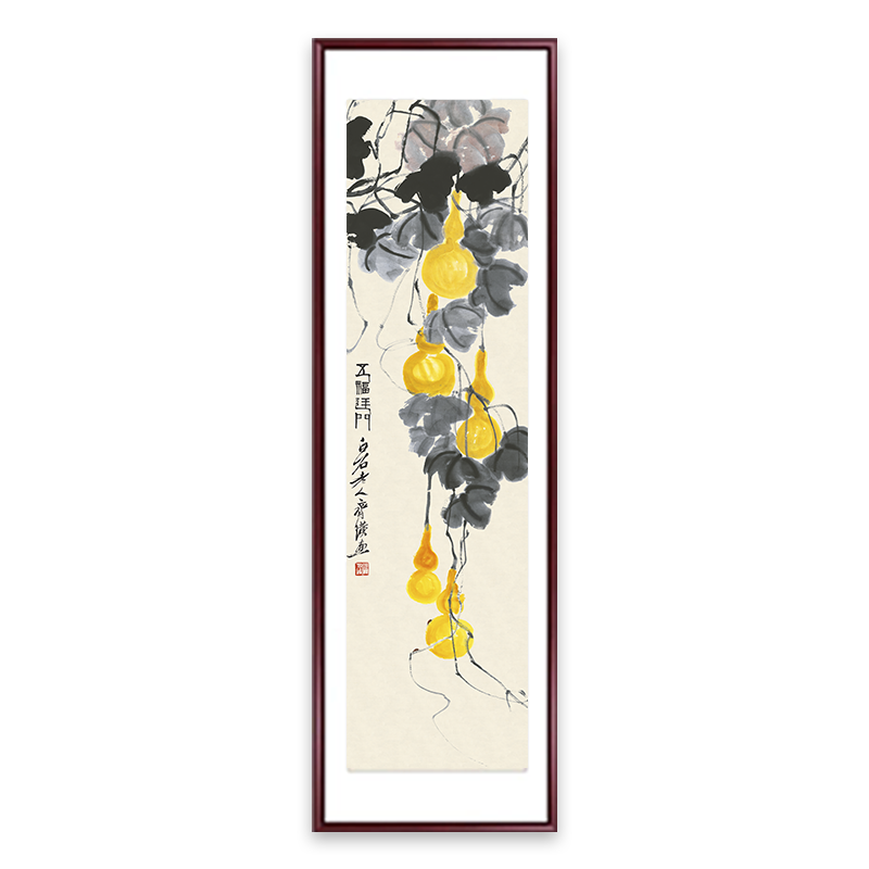 网红齐白石水墨画五福临门装饰画新中式葫芦国画入户玄关书房壁画