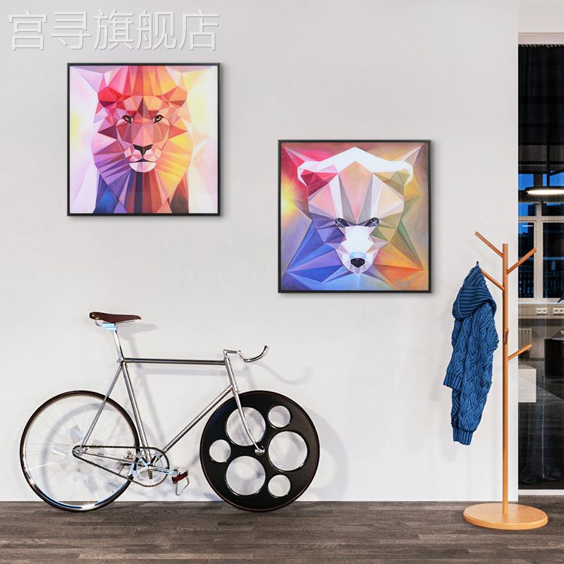 现代简约客厅背景墙装饰画几何动物壁画走廊玄关挂画实木外框墙画图片