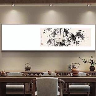 茶室横版横幅挂画民宿酒店背景墙壁画新中式油画布软装装饰画定制