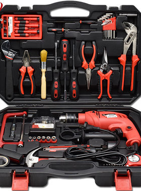 卡夫威尔600W电钻工具箱套装 冲击电钻家用维修工具94件套 P1044A