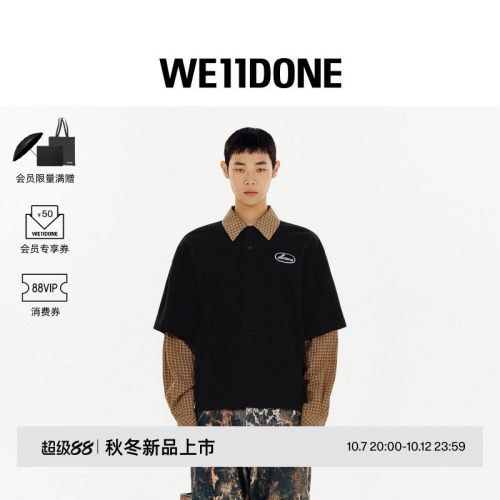 【明星同款】WE11DONE26早秋新品男女同款假两件衬衫叠穿长袖T恤