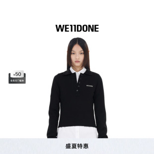 WE11DONE25早春新品 翻领气质显瘦上衣 女士POLO长袖 T恤简约修身