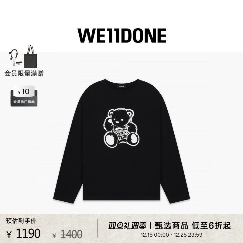 【线上独家】WE11DONE25新品男女同款小熊印花长袖T恤街头感潮流