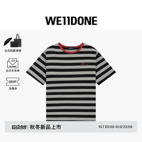 WE11DONE26早秋新品男女同款条纹字母LOGO短袖T恤时尚潮流休闲