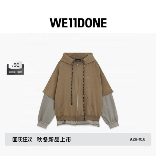 WE11DONE26秋冬新品男女同款假两件设计拉链长袖连帽衫休闲外套