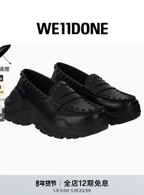 【联名款】WE11DONE25秋冬黑色女款哑光黑铆钉乐福鞋 V2