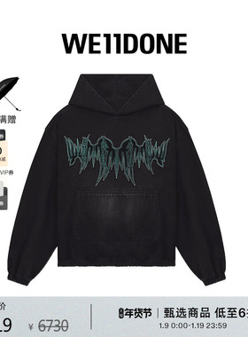 【明星同款】WE11DONE中性男女同款水洗西式刺绣连帽卫衣