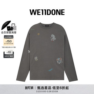 T恤 图案漂洗长袖 WE11DONE男女同款 水钻样式