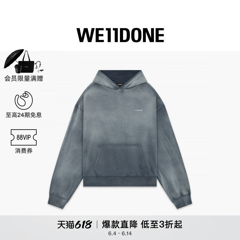 【明星同款】WE11DONE25秋冬男士褪色卫衣简约休闲渐变小logo上衣