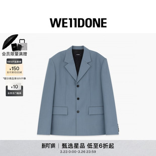 WE11DONE25早秋男士 外套 羊毛单排扣蓝色垫肩LOGO贴饰休闲西装