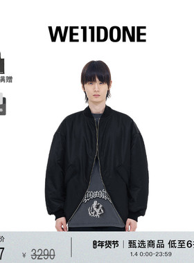 WE11DONE中性男女同款怪兽图案印花海军蓝短袖T恤