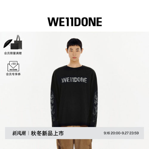 WE11DONE26早秋新品男女同款蕾丝图案Logo长袖T恤时尚潮流休闲