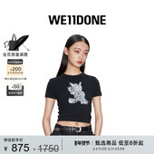 WE11DONE女士怪兽涂鸦印花合身圆领短袖 T恤